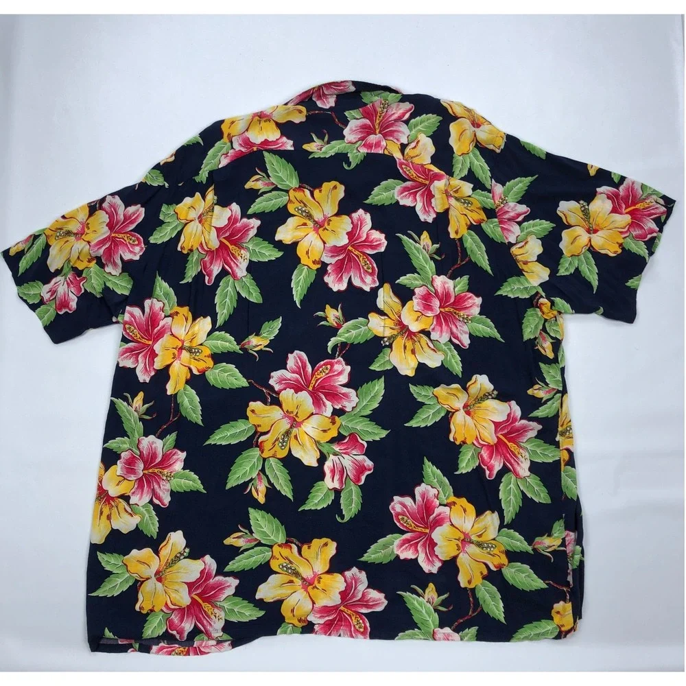 Polo Ralph Lauren Mens 4XLT Navy Blue Hibiscus Floral Viscose Rayon Camp Shirt